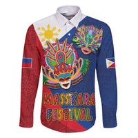 Philippines MassKara Family Matching Short Sleeve Bodycon Dress and Hawaiian Shirt Filipino Carnival Mask and Polynesian Pattern LT03 Dad's Shirt - Long Sleeve Blue - Polynesian Pride