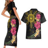 Hawaii and Philippines Together Couples Matching Short Sleeve Bodycon Dress and Hawaiian Shirt Hibiscus Flower and Sun Badge Polynesian Pattern Coloful LT03 - Polynesian Pride