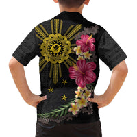 Hawaii and Philippines Together Family Matching Off Shoulder Short Dress and Hawaiian Shirt Hibiscus Flower and Sun Badge Polynesian Pattern Coloful LT03 - Polynesian Pride