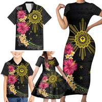 Hawaii and Philippines Together Family Matching Short Sleeve Bodycon Dress and Hawaiian Shirt Hibiscus Flower and Sun Badge Polynesian Pattern Coloful LT03 - Polynesian Pride