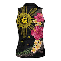 Hawaii and Philippines Together Women Sleeveless Polo Shirt Hibiscus Flower and Sun Badge Polynesian Pattern Coloful LT03 - Polynesian Pride