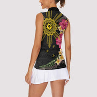 Hawaii and Philippines Together Women Sleeveless Polo Shirt Hibiscus Flower and Sun Badge Polynesian Pattern Coloful LT03 - Polynesian Pride