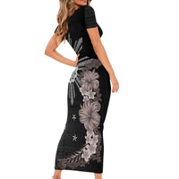 Hawaii and Philippines Together Family Matching Short Sleeve Bodycon Dress and Hawaiian Shirt Hibiscus Flower and Sun Badge Polynesian Pattern Grayscale LT03 - Polynesian Pride