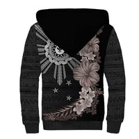 Hawaii and Philippines Together Sherpa Hoodie Hibiscus Flower and Sun Badge Polynesian Pattern Grayscale LT03 - Polynesian Pride