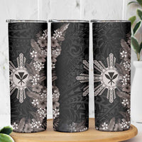 Hawaii and Philippines Together Skinny Tumbler Hibiscus Flower and Sun Badge Polynesian Pattern Grayscale LT03 - Polynesian Pride