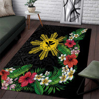 Tropical Hawaii and Philippines Area Rug Kanaka Maoli and Sun Badge Batok Tattoo Colorful LT03 Black - Polynesian Pride