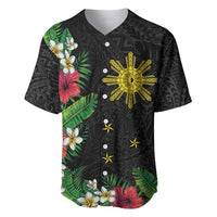 Tropical Hawaii and Philippines Baseball Jersey Kanaka Maoli and Sun Badge Batok Tattoo Colorful LT03 Black - Polynesian Pride