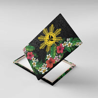 Tropical Hawaii and Philippines Canvas Wall Art Kanaka Maoli and Sun Badge Batok Tattoo Colorful LT03 With Frame Black - Polynesian Pride