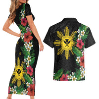 Tropical Hawaii and Philippines Couples Matching Short Sleeve Bodycon Dress and Hawaiian Shirt Kanaka Maoli and Sun Badge Batok Tattoo Colorful LT03 - Polynesian Pride