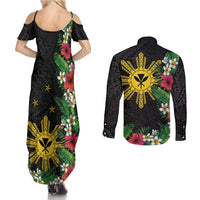 Tropical Hawaii and Philippines Couples Matching Summer Maxi Dress and Long Sleeve Button Shirt Kanaka Maoli and Sun Badge Batok Tattoo Colorful LT03 - Polynesian Pride