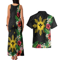Tropical Hawaii and Philippines Couples Matching Tank Maxi Dress and Hawaiian Shirt Kanaka Maoli and Sun Badge Batok Tattoo Colorful LT03 - Polynesian Pride