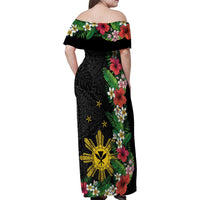 Tropical Hawaii and Philippines Family Matching Off Shoulder Maxi Dress and Hawaiian Shirt Kanaka Maoli and Sun Badge Batok Tattoo Colorful LT03 - Polynesian Pride