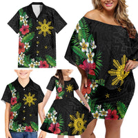 Tropical Hawaii and Philippines Family Matching Off Shoulder Short Dress and Hawaiian Shirt Kanaka Maoli and Sun Badge Batok Tattoo Colorful LT03 - Polynesian Pride