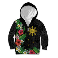 Tropical Hawaii and Philippines Kid Hoodie Kanaka Maoli and Sun Badge Batok Tattoo Colorful LT03 Zip Hoodie Black - Polynesian Pride
