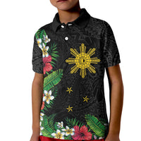 Tropical Hawaii and Philippines Kid Polo Shirt Kanaka Maoli and Sun Badge Batok Tattoo Colorful LT03 Kid Black - Polynesian Pride