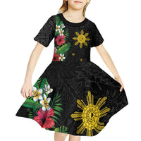 Tropical Hawaii and Philippines Kid Short Sleeve Dress Kanaka Maoli and Sun Badge Batok Tattoo Colorful LT03 - Polynesian Pride