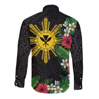 Tropical Hawaii and Philippines Long Sleeve Button Shirt Kanaka Maoli and Sun Badge Batok Tattoo Colorful LT03 - Polynesian Pride