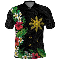 Tropical Hawaii and Philippines Polo Shirt Kanaka Maoli and Sun Badge Batok Tattoo Colorful LT03 Black - Polynesian Pride
