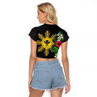 Tropical Hawaii and Philippines Raglan Cropped T Shirt Kanaka Maoli and Sun Badge Batok Tattoo Colorful LT03 - Polynesian Pride