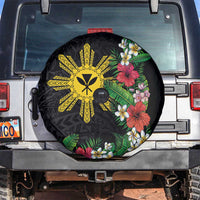Tropical Hawaii and Philippines Spare Tire Cover Kanaka Maoli and Sun Badge Batok Tattoo Colorful LT03 Black - Polynesian Pride