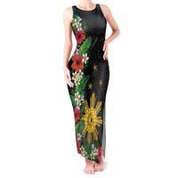 Tropical Hawaii and Philippines Tank Maxi Dress Kanaka Maoli and Sun Badge Batok Tattoo Colorful LT03 Women Black - Polynesian Pride