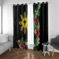Tropical Hawaii and Philippines Window Curtain Kanaka Maoli and Sun Badge Batok Tattoo Colorful LT03 With Grommets Black - Polynesian Pride