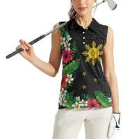 Tropical Hawaii and Philippines Women Sleeveless Polo Shirt Kanaka Maoli and Sun Badge Batok Tattoo Colorful LT03 - Polynesian Pride