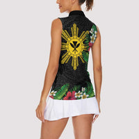 Tropical Hawaii and Philippines Women Sleeveless Polo Shirt Kanaka Maoli and Sun Badge Batok Tattoo Colorful LT03 - Polynesian Pride