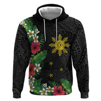 Tropical Hawaii and Philippines Zip Hoodie Kanaka Maoli and Sun Badge Batok Tattoo Colorful LT03 Pullover Hoodie Black - Polynesian Pride