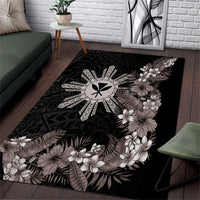 Tropical Hawaii and Philippines Area Rug Kanaka Maoli and Sun Badge Batok Tattoo Grayscale LT03 Black - Polynesian Pride