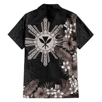Tropical Hawaii and Philippines Hawaiian Shirt Kanaka Maoli and Sun Badge Batok Tattoo Grayscale LT03 - Polynesian Pride