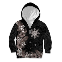 Tropical Hawaii and Philippines Kid Hoodie Kanaka Maoli and Sun Badge Batok Tattoo Grayscale LT03 Zip Hoodie Black - Polynesian Pride
