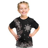 Tropical Hawaii and Philippines Kid T Shirt Kanaka Maoli and Sun Badge Batok Tattoo Grayscale LT03 Black - Polynesian Pride
