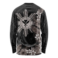 Tropical Hawaii and Philippines Long Sleeve Shirt Kanaka Maoli and Sun Badge Batok Tattoo Grayscale LT03 - Polynesian Pride