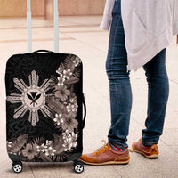 Tropical Hawaii and Philippines Luggage Cover Kanaka Maoli and Sun Badge Batok Tattoo Grayscale LT03 Black - Polynesian Pride