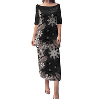 Tropical Hawaii and Philippines Puletasi Kanaka Maoli and Sun Badge Batok Tattoo Grayscale LT03 Long Dress Black - Polynesian Pride