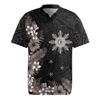 Tropical Hawaii and Philippines Rugby Jersey Kanaka Maoli and Sun Badge Batok Tattoo Grayscale LT03 Black - Polynesian Pride