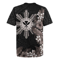 Tropical Hawaii and Philippines Rugby Jersey Kanaka Maoli and Sun Badge Batok Tattoo Grayscale LT03 - Polynesian Pride