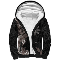 Tropical Hawaii and Philippines Sherpa Hoodie Kanaka Maoli and Sun Badge Batok Tattoo Grayscale LT03 Unisex Black - Polynesian Pride