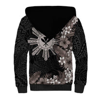Tropical Hawaii and Philippines Sherpa Hoodie Kanaka Maoli and Sun Badge Batok Tattoo Grayscale LT03 - Polynesian Pride