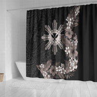 Tropical Hawaii and Philippines Shower Curtain Kanaka Maoli and Sun Badge Batok Tattoo Grayscale LT03 - Polynesian Pride