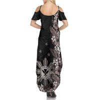 Tropical Hawaii and Philippines Summer Maxi Dress Kanaka Maoli and Sun Badge Batok Tattoo Grayscale LT03 - Polynesian Pride