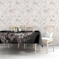 Tropical Hawaii and Philippines Tablecloth Kanaka Maoli and Sun Badge Batok Tattoo Grayscale