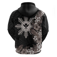 Tropical Hawaii and Philippines Zip Hoodie Kanaka Maoli and Sun Badge Batok Tattoo Grayscale LT03 - Polynesian Pride