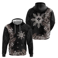 Tropical Hawaii and Philippines Zip Hoodie Kanaka Maoli and Sun Badge Batok Tattoo Grayscale LT03 - Polynesian Pride