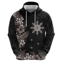 Tropical Hawaii and Philippines Zip Hoodie Kanaka Maoli and Sun Badge Batok Tattoo Grayscale LT03 - Polynesian Pride