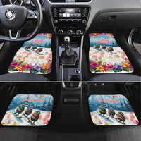 New Zealand Merry Christmas Car Mats Kiwi Birds Snow Boarding-Vibrant Tropical Flower LT03 Set 4pcs White - Polynesian Pride