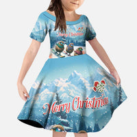 New Zealand Merry Christmas Family Matching Off The Shoulder Long Sleeve Dress and Hawaiian Shirt Kiwi Birds Snow Boarding-Vibrant Tropical Flower LT03 Daughter's Dress White - Polynesian Pride
