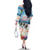 New Zealand Merry Christmas Family Matching Off The Shoulder Long Sleeve Dress and Hawaiian Shirt Kiwi Birds Snow Boarding-Vibrant Tropical Flower LT03 - Polynesian Pride
