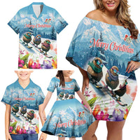 New Zealand Merry Christmas Family Matching Off Shoulder Short Dress and Hawaiian Shirt Kiwi Birds Snow Boarding-Vibrant Tropical Flower LT03 - Polynesian Pride